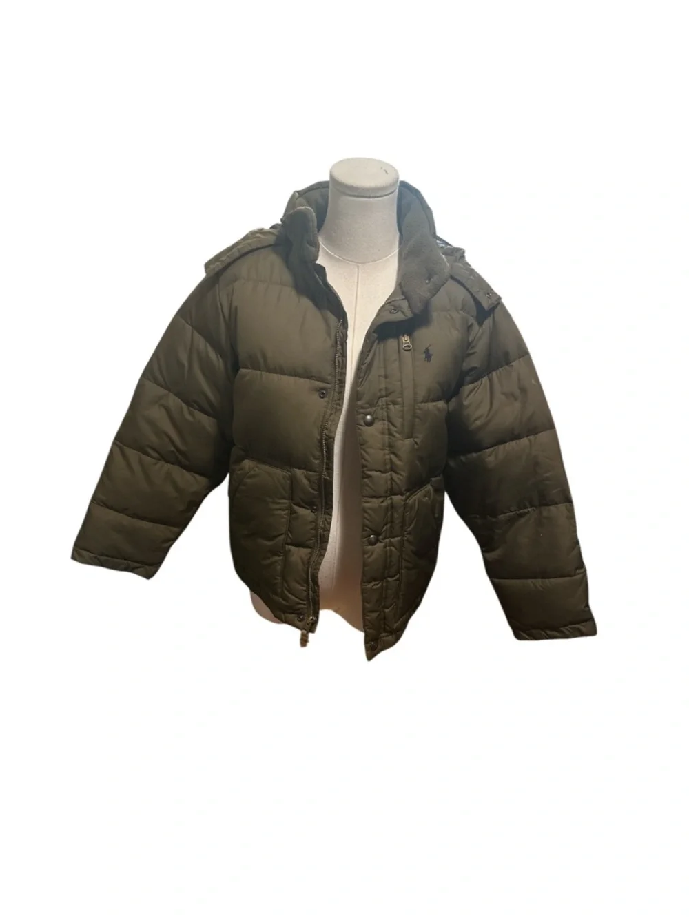 Polo by Ralph Lauren Olive Green Quilted Hooded Puffer Jacket boys 12-14